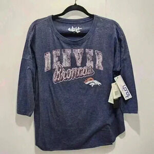 NWT Denver Broncos Touch by Alyssa Milano 3/4 Sleeve Bling‎ Tee Womens Size M